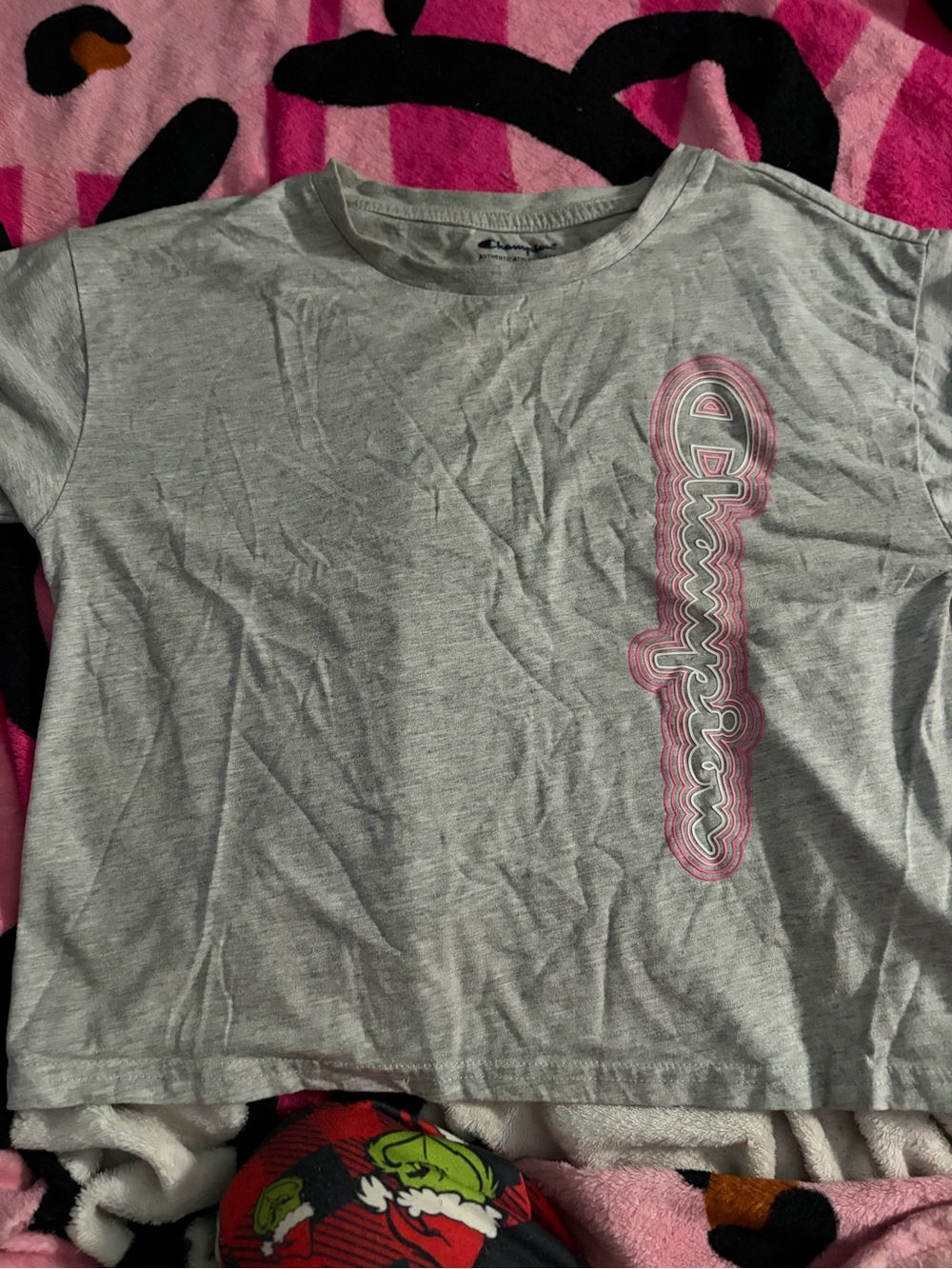 Champion Heather Gray Short-Sleeve Tee with Pink Vertical Logo